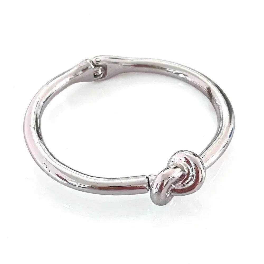 Silver Knot Hinged Bangle Bracelet